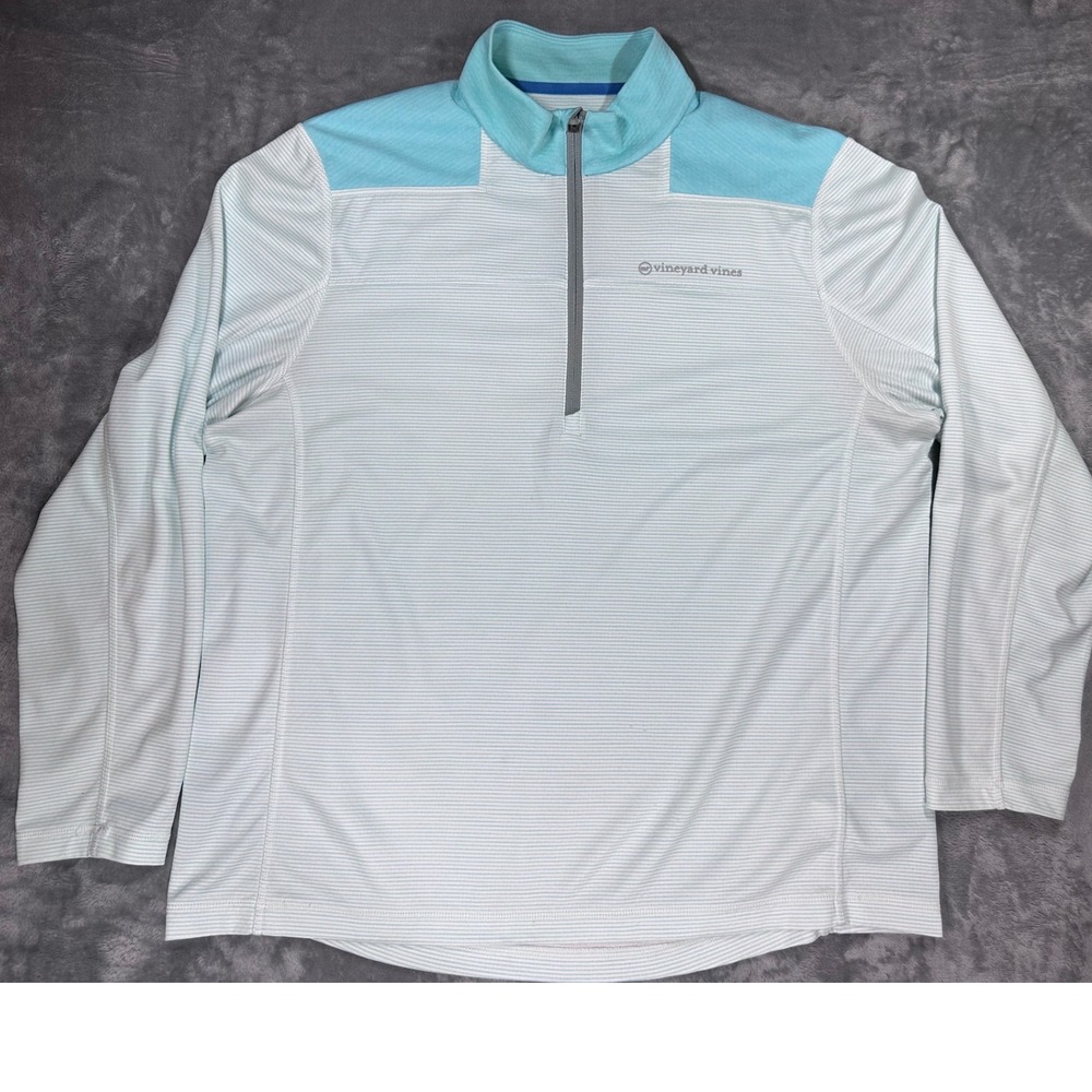Vineyard Vines Performance Mens XL Quarter Zip Pullover‎ Blue Striped Golf Shirt